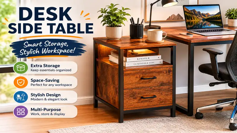 desk side table in a modern workspace with stylish storage and organization features