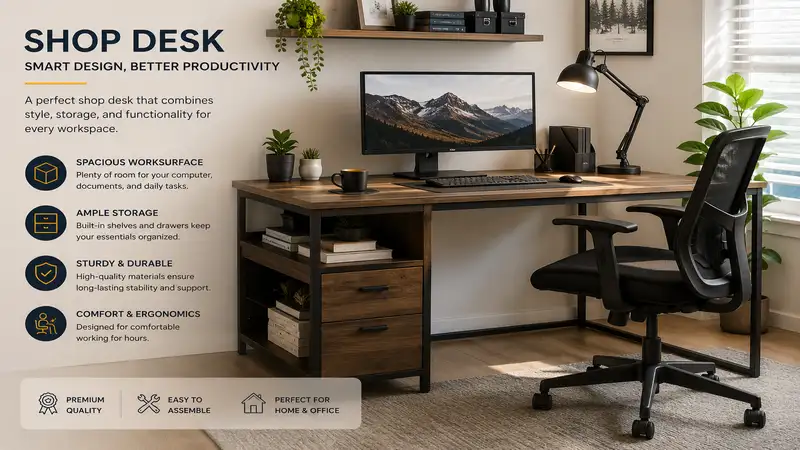 shop desk modern workspace with ergonomic office setup