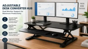 Adjustable Desk Converter Hub with dual monitor support for maximum productivity