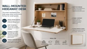 hideaway desk wall-mounted design with fold-down workspace for small apartments