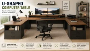 computer table u shaped home office workstation with spacious layout and storage
