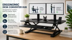 Ergonomic Desk Converter Hub designed for comfort and better posture in office workspace