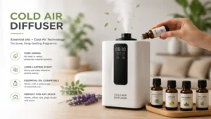 Essential oils being used with a cold air diffuser for long-lasting fragrance coverage