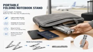 portable folding notebook stand designed for travel and remote work