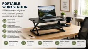 portable workstation in a modern home office with organized workspace and ergonomic comfort