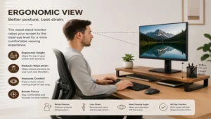wood stand monitor providing ergonomic screen height adjustment for better posture