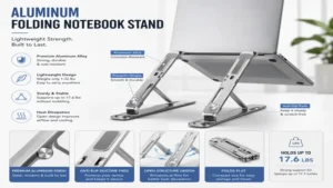 aluminum folding notebook stand with lightweight durable construction