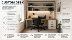 Space-saving custom desk for compact home office environments