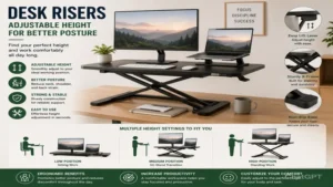 desk risers featuring adjustable height settings for better posture and workspace comfort