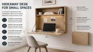 hideaway desk for small space with compact fold-away workstation and modern decor