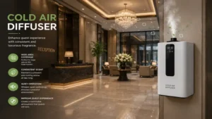 Cold air diffuser improving ambient scent experience in a luxury hotel lobby