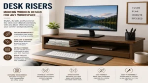desk risers with modern wooden design adding style and functionality to office desks