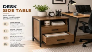 desk side table with drawers providing organized storage for office supplies and documents