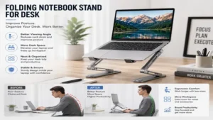 folding notebook stand for desk organization and better posture