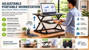 portable workstation with adjustable standing desk design for improved posture and productivity