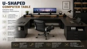 computer table u shaped executive style desk with premium finish and workspace