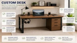 Contemporary custom desk with laptop workstation and clean cable management