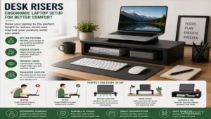 desk risers supporting ergonomic laptop setups for improved viewing angles and comfort