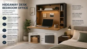 hideaway desk bedroom office setup with hidden workspace and stylish modern furniture