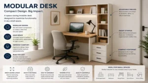 small space modular desk with compact storage and efficient workspace layout