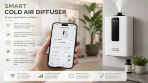 Smart cold air diffuser device with adjustable fragrance intensity settings