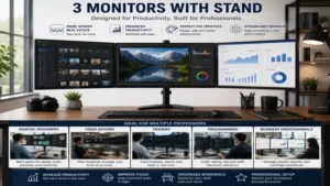 3 monitors with stand for productivity designed for creators programmers and business professionals