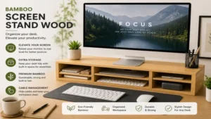 bamboo screen stand wood with eco friendly design and organized office desk storage