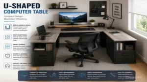 computer table u shaped compact design for small rooms and efficient workspace