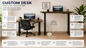 Adjustable standing custom desk designed for comfort and flexibility