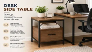 desk side table in a home office setup offering convenient access to everyday essentials