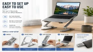 ergonomic folding notebook stand with easy setup and adjustable height