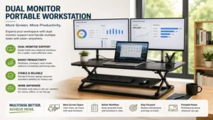portable workstation with dual monitor setup for multitasking and professional workflow efficiency