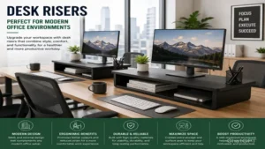 desk risers complementing modern office environments with clean and ergonomic desk solutions