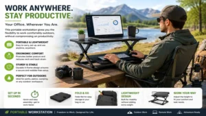 portable workstation for flexible outdoor work setup with portable accessories and ergonomic workspace