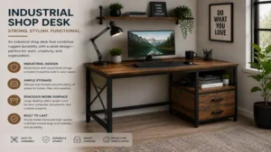 shop desk industrial look with wood and metal frame
