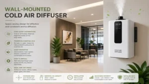 Wall-mounted cold air diffuser providing consistent aroma distribution in indoor spaces