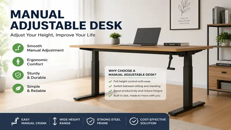 Modern manual adjustable desk with ergonomic height adjustment for a productive workspace