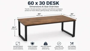 Dimension guide showing the size and workspace layout of a 60 x 30 desk.