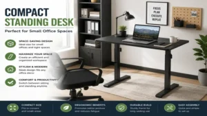 compact standing desk designed for small office spaces with efficient organization