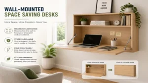 Wall-mounted space saving desks that maximize floor space in compact rooms