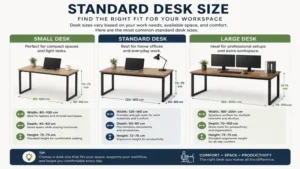 Standard desk size comparison for common home office, study, and work environments