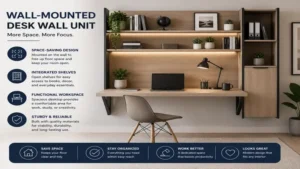 wall-mounted desk wall unit with integrated shelving for a space-saving and productive workspace