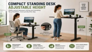 compact standing desk featuring adjustable height for sitting and standing work