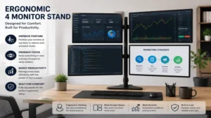 Ergonomic 4 monitor stand designed to improve comfort, posture, and multitasking productivity