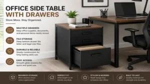 Office side table with multiple drawers, designed to keep files, stationery, and office accessories neatly organized.
