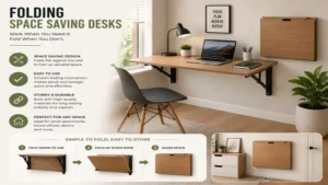 Folding space saving desks providing a practical workstation for small apartments