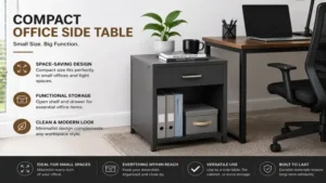 Office side table with a compact design, ideal for small offices where space-saving furniture is essential.