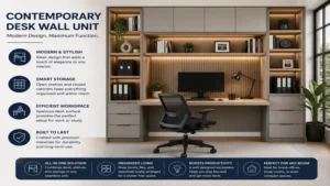 contemporary desk wall unit with modern design, overhead cabinets, and functional workspace