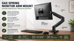 Gas spring arm featured in the best monitor mounts for smooth height and angle adjustment