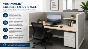 Minimalist desk with cubicle arrangement in a modern office
